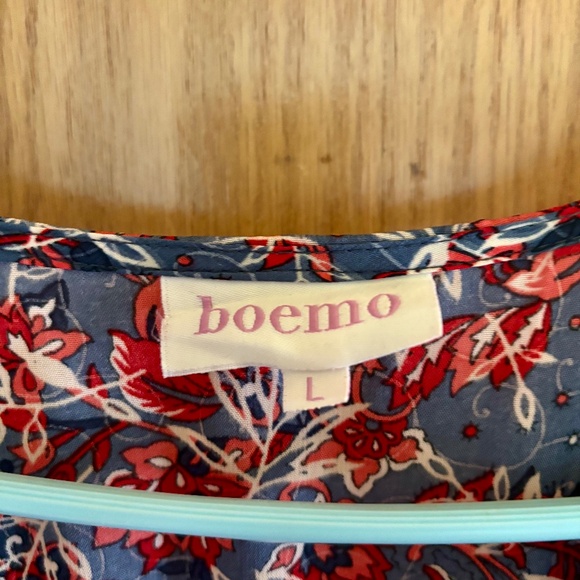 Boemo Anthropologie Dress Large Boho Peasant Floral Lace-up V-Neck Tiered Maxi - Picture 3 of 5